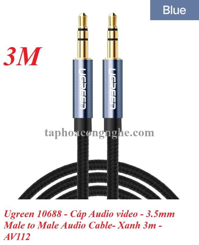 Ugreen 10688 3M màu Xanh Cáp âm thanh 2 đầu 3.5mm dương AV112 30010688